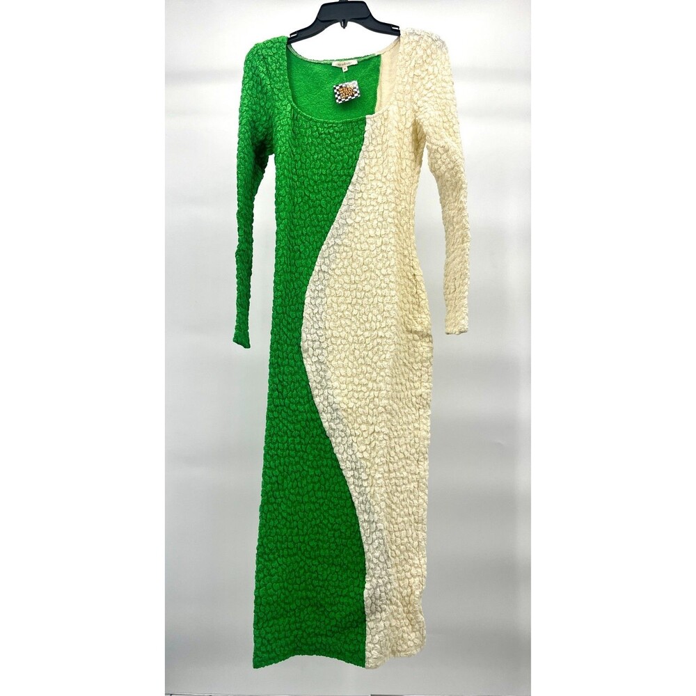 Women's Dress - Iggy Textured Bodycon Dress Green And White Long Sleave Size M